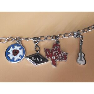 1960s TEXAS Charm Bracelet 925 Sterling Silver I am Lutheran Guitar Band Vtg